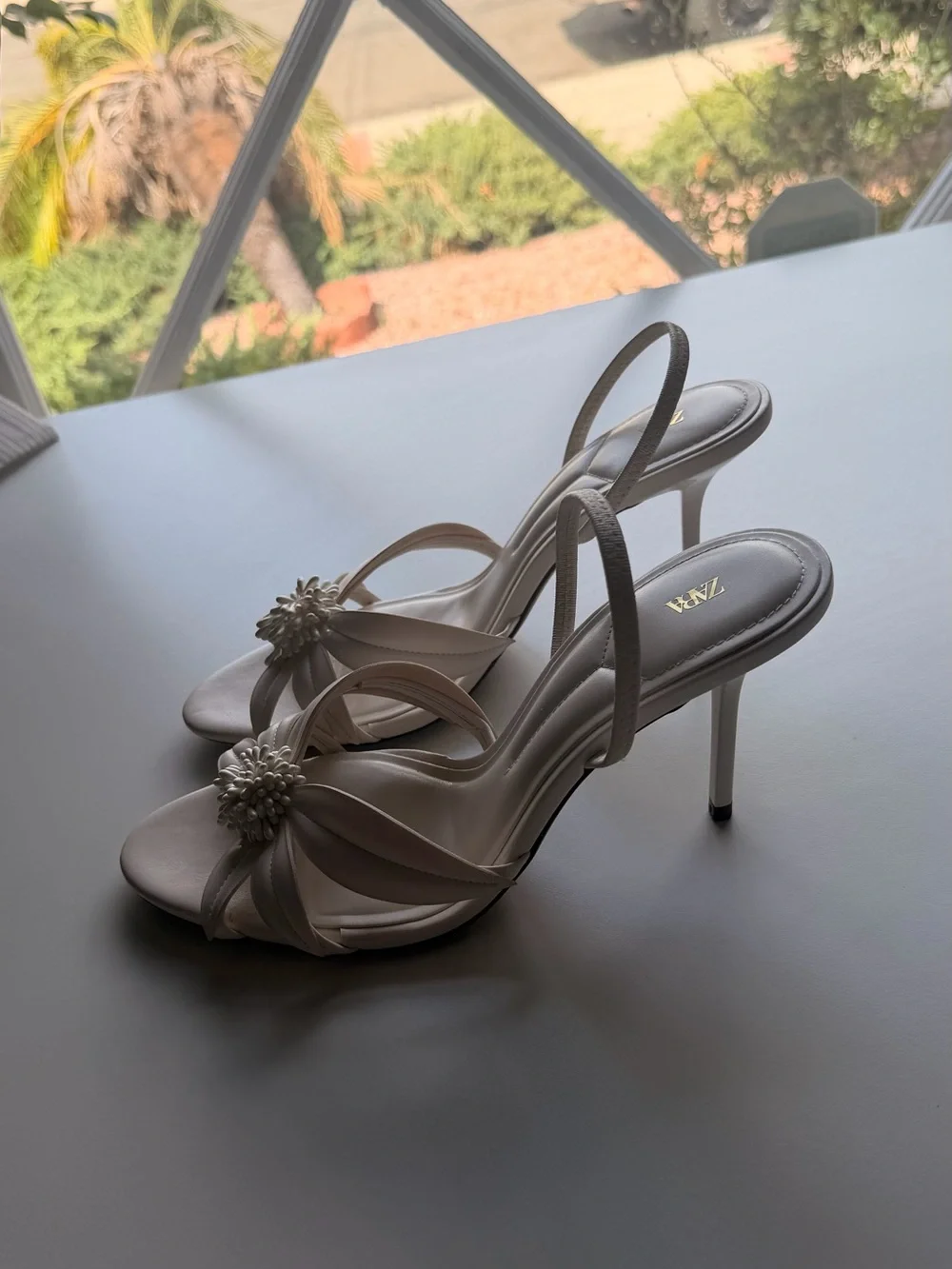 ZARA Cream-Beige Floral-Petal Strappy Heels